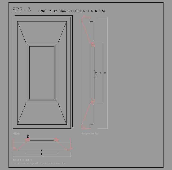 Bloque Autocad Panel prefabricado ligero